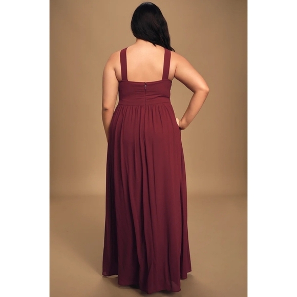 NWT Lulus Air Of Romance Burgundy Maxi Formal Bridesmaid Dress, Size XL - Picture 2 of 10